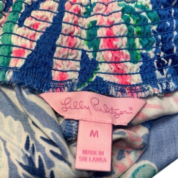 Lilly Pulitzer SzM Blue Pink Floral Dahlia Summer scalloped Beach women’s shorts - Picture 9 of 10